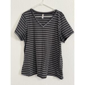 LuLaRoe Women’s Plus Size 3X Stripped Black Gray Short Sleeve V-Neck Blouse
